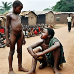Biafra War refugees. Focus on the suffering of Igbo civilians, especially children, during the Biafran War. Emphasize starvation, displacement, and the overall humanitarian crisis.